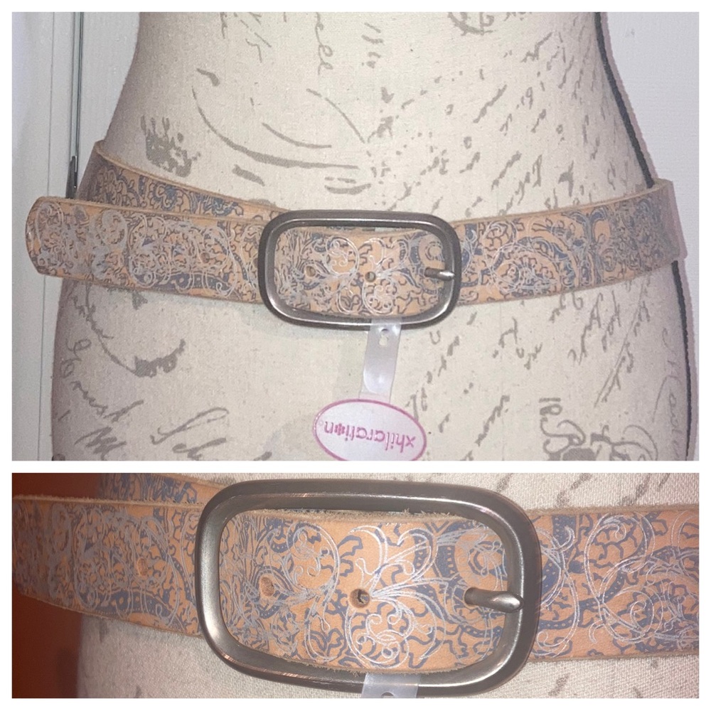 NWT Leather Scroll Motif Silver Buckle Belt sz Large by Xhilaration